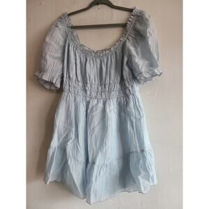 Women's XL light blue mini dress babydoll puff sleeve off shoulder scoop neck